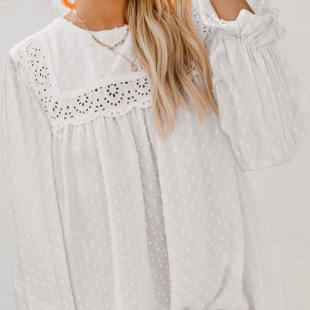 🆕 Vintage Inspired White Swiss Dot Camilla Blouse